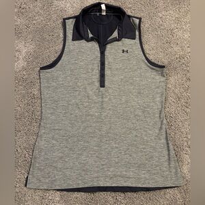 Under Armour Fitted HeatGear Athletic Collar 1/4 Button Gray Tank Top Size L